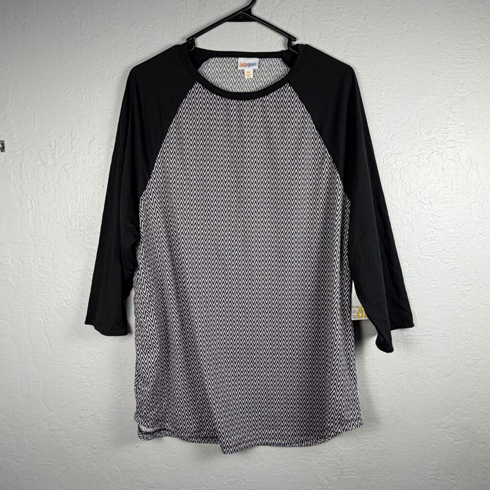 LuLaRoe Womens 3XL Randy Black White Chevron Raglan 3/4 Sleeve Baseball Tee NWT